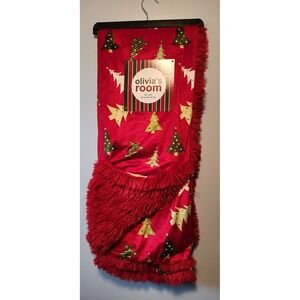 Olivia's Room Plush Christmas Tree Throw Blanket Red Faux‎ Fur Holiday 50x60